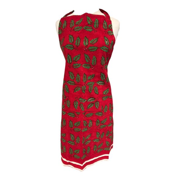 Plum Cuisine Brook Other - Vintage Plum Cuisine Brook Christmas Apron Holly Print 100% Cotton Red & Green O
